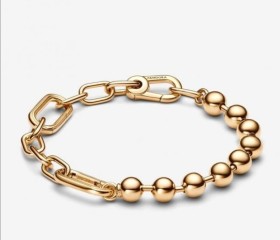 Pulsera PANDORA Cadena de Eslabones y Cuencas Metálicas Dorado